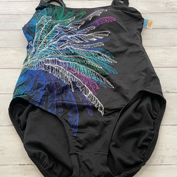 Swim Solutions Women's Firework Print One-Piece Swimsuit (Black Multi, 14) boho - Picture 11 of 12